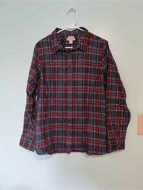 L.L.Bean Gray, Red & Blue Plaid Button-Down Shirt